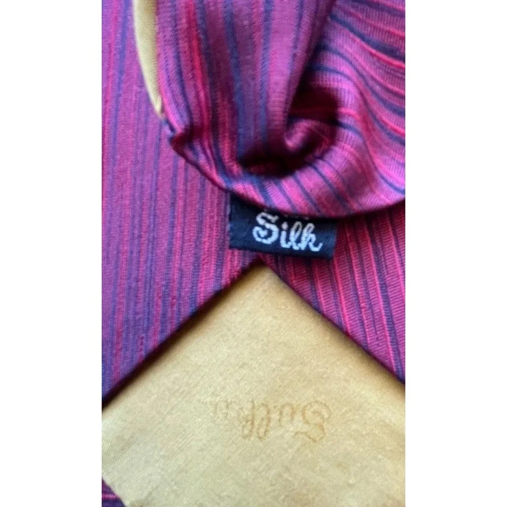 Sulka London Silk Tie Mens Red Burgundy Striped Handmade in‎ England Vintage